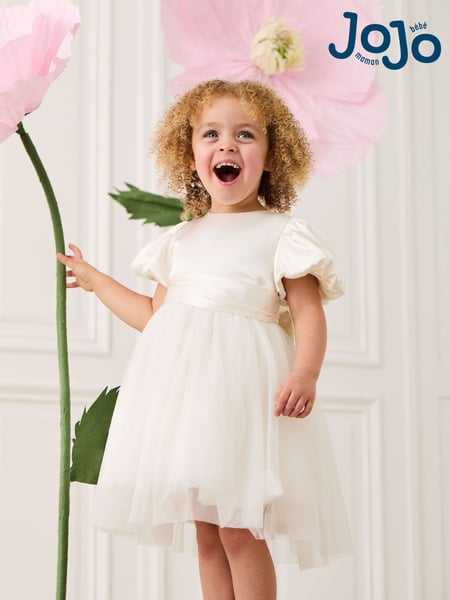 JoJo Maman Bébé Cream Balloon Sleeve Satin Sash Flower Girl Dress (AU5374) | € 85 - € 94