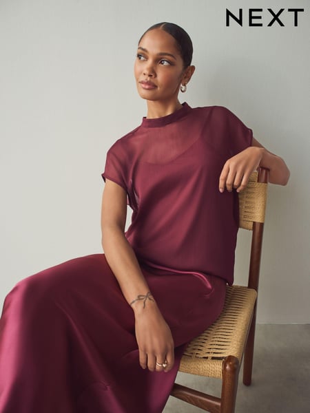 Burgundy Red Sheer Layer Cap Sleeve Top (AU5487) | € 52