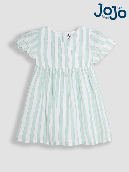 JoJo Maman Bébé Aqua Blue Stripe Frill Sleeve Wrap Dress (AU5550) | € 37 - € 41