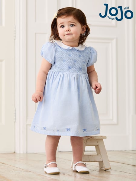 JoJo Maman Bébé Blue Bud Floral Embroidered Smocked Party Dress (AU5552) | € 62 - € 72
