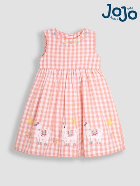 JoJo Maman Bébé Coral Pink Llama Appliqué Gingham Summer Dress (AU5560) | € 40 - € 45