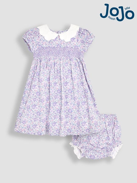 JoJo Maman Bébé Lilac Purple Floral Broderie Collar Party Dress (AU5584) | € 61 - € 70
