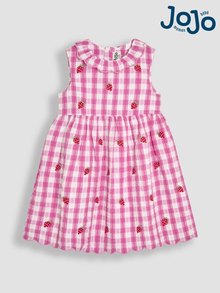 JoJo Maman Bébé Fuchsia Pink Strawberry Embroidered Summer Dress (AU5601) | € 40 - € 45