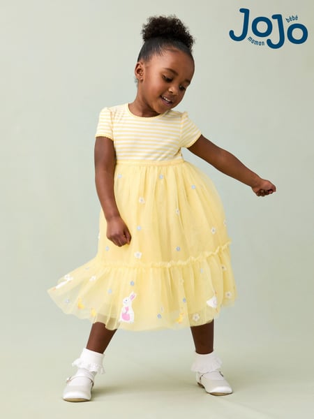 JoJo Maman Bébé Yellow Duck & Bunny Appliqué Hem Tulle Party Dress (AU5604) | € 54 - € 64