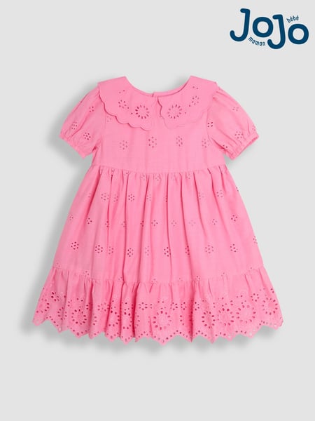 JoJo Maman Bébé Pink Broderie Puff Sleeve 100% Cotton Dress (AU5618) | € 38 - € 43