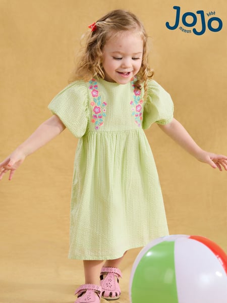 JoJo Maman Bébé Green Floral Embroidered Balloon Sleeve Dress (AU5619) | € 38 - € 43