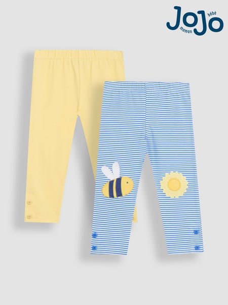 JoJo Maman Bébé Yellow Bee & Sunflower Print Appliqué Knee Leggings 2 Pack (AU5712) | € 34 - € 38
