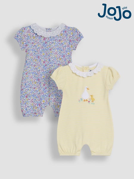 JoJo Maman Bébé Yellow Duck 2 Pack Broderie Collar Rompers (AU5731) | € 48 - € 51