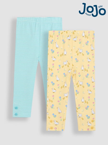 JoJo Maman Bébé Yellow Duck Floral Print Leggings 2 Pack (AU5736) | € 34 - € 38