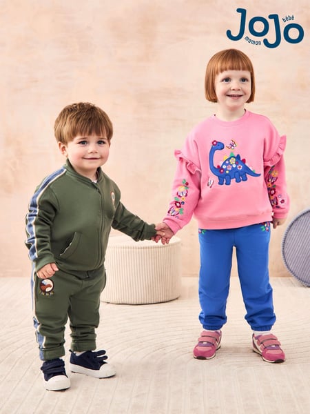 JoJo Maman Bébé Fuchsia Pink Dinosaur 2-Piece Frill Appliqué Sweatshirt & Joggers Set (AU5742) | € 48 - € 57