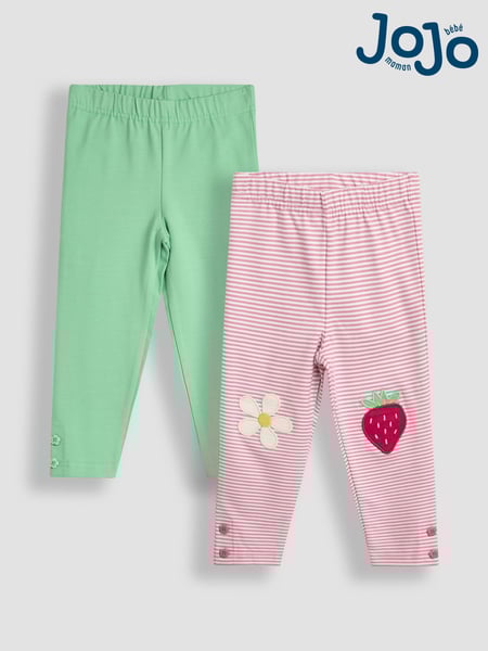 JoJo Maman Bébé Pink Strawberry & Daisy Appliqué Knee Leggings 2 Pack (AU5750) | € 34 - € 38
