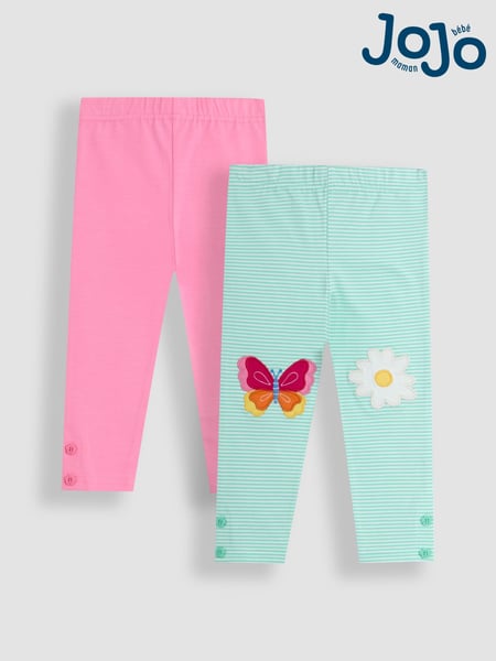 JoJo Maman Bébé Green Butterfly & Daisy Appliqué Knee Leggings 2 Pack (AU5790) | € 34 - € 38