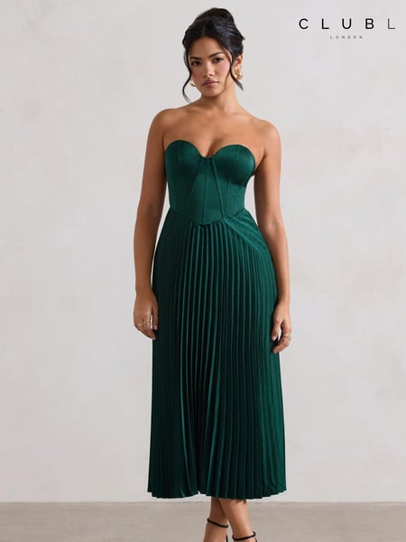 Club L London Green Bordeaux Satin Corset Style Midi Dress (AU5982) | € 84