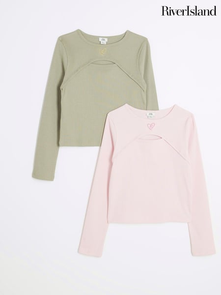 River Island Pink Girls Cut-Out 100% Cotton Tops 2 Pack (AU6360) | € 34