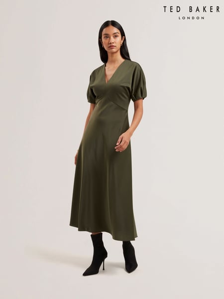 Ted Baker Green Edulis Ponte Bodice Satin Skirt Midi Dress (AU6475) | € 279