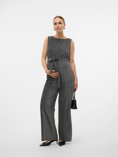 Mamalicious Black Maternity Sleeveless Belted Glitter Jumpsuit (AU6573) | € 33
