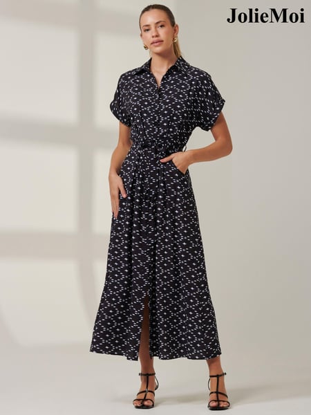 Jolie Moi Black Drop Shoulder Shirt Maxi Dress (AU6835) | € 58