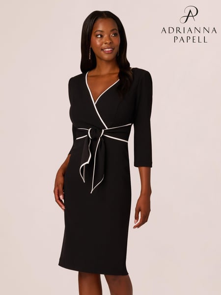 Adrianna Papell Piping Tie Front Midi Black Dress (AU7279) | € 201