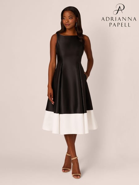 Adrianna Papell Two Toned Mikado Midi Black Dress (AU7280) | € 132