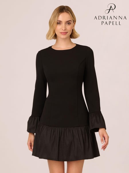 Adrianna Papell Crepe And Taffeta Midi Black Dress (AU7284) | € 232