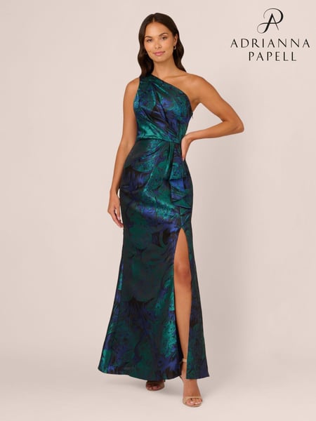 Adrianna Papell Blue One Shoulder Jacquard Dresses (AU7292) | € 404