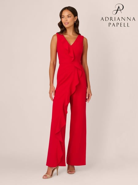 Adrianna Papell Red Ruffle Knit Crepe Jumpsuit (AU7294) | € 139