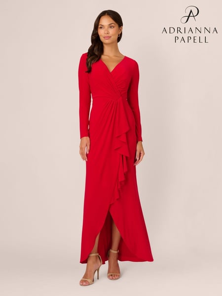 Adrianna Papell Red Jersey Draped Long Sleeve Gown (AU7299) | € 310