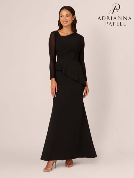 Adrianna Papell Knit Crepe Combo Mesh Black Gown (AU7300) | € 310