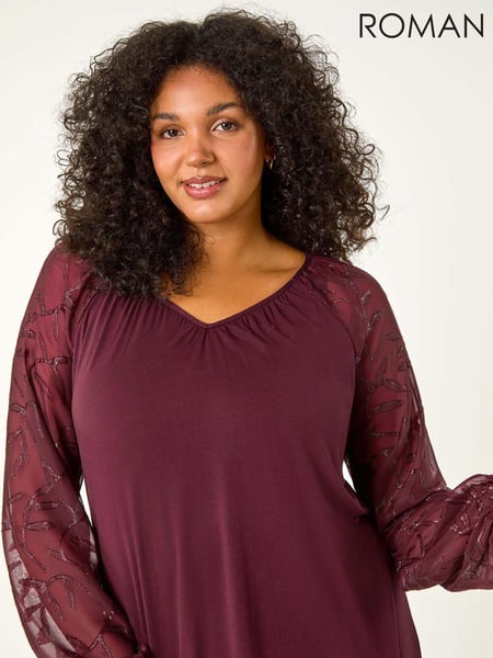 Roman Purple Curve Metallic Mesh Sleeve Top (AU7319) | € 55