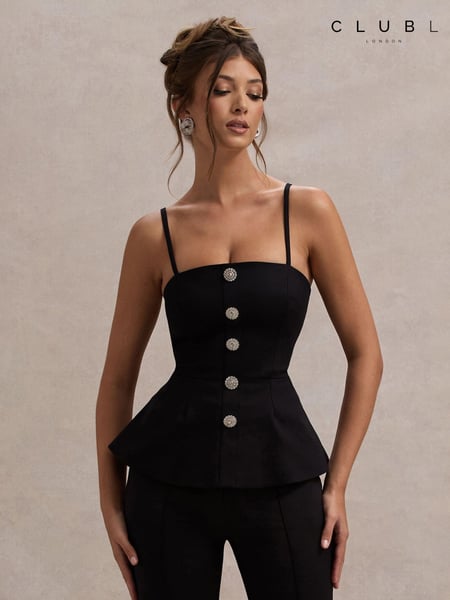 Club L London Black Skyla Strappy Top With Buttons (AU7593) | € 50