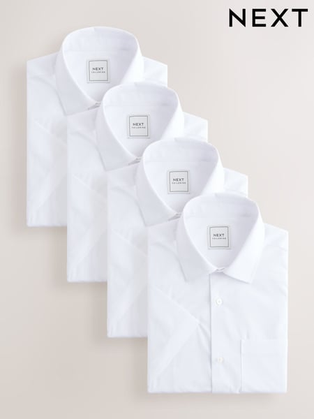 White Regular Fit Short Sleeve Easy Care Formal Smart Shirts 4 Pack (AU7607) | € 96