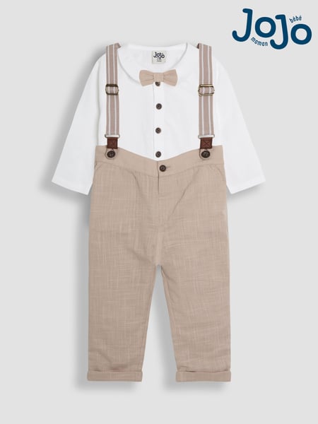 JoJo Maman Bébé Stone 4-Piece Shirt & Trouser Set With Bow Tie & Braces (AU7674) | € 62 - € 72