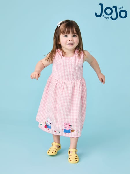 Jojo Maman Bébé Pink Peppa Pig Applique Gingham Cross Back Dress (AU7917) | € 43 - € 49