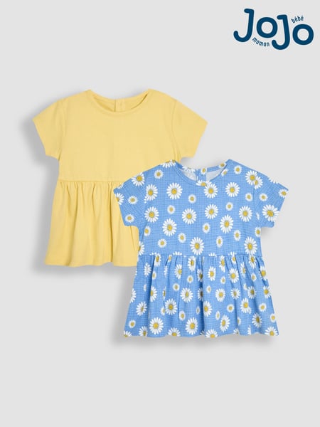 JoJo Maman Bébé Blue Sunflower Floral Print Drop Shoulder T-Shirts 2 Pack (AU7927) | € 32 - € 37