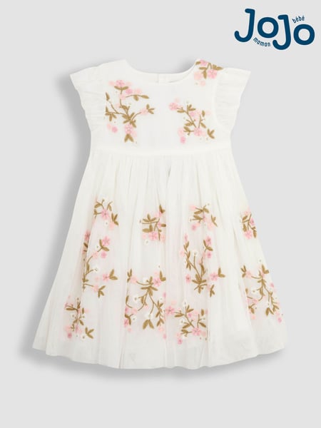 JoJo Maman Bébé Cream Floral Embroidered Tulle Party Dress (AU7928) | € 59 - € 69