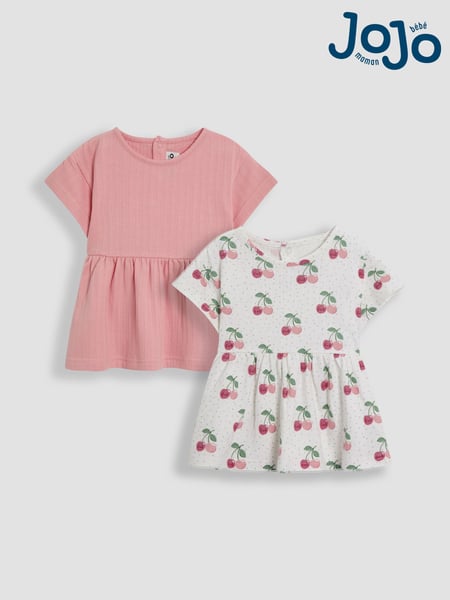 JoJo Maman Bébé Cream Cherry Drop Shoulder T-Shirts 2 Pack (AU8011) | € 32 - € 37