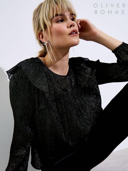 Oliver Bonas Black Metallic Frill Blouse (AU8270) | € 50