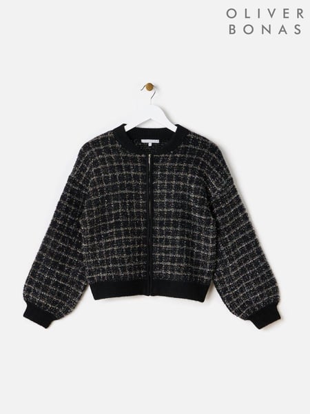 Oliver Bonas Black Sparkly Checked Bomber Jacket (AU8274) | € 54