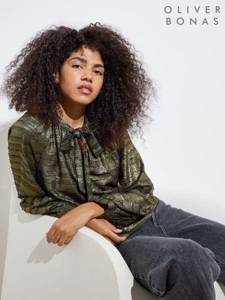 Oliver Bonas Gold Metallic Tie Neck Blouse (AU8291) | € 47