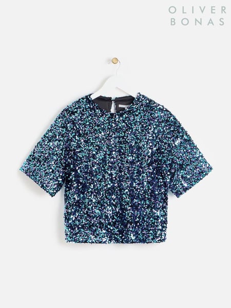Oliver Bonas Blue Tonal Sequin T-Shirt (AU8327) | € 39