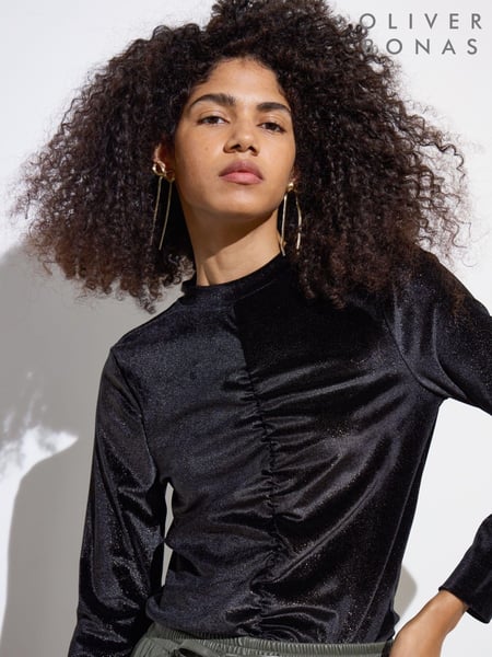 Oliver Bonas Black Velvet Glitter Long Sleeve Top (AU8706) | € 43