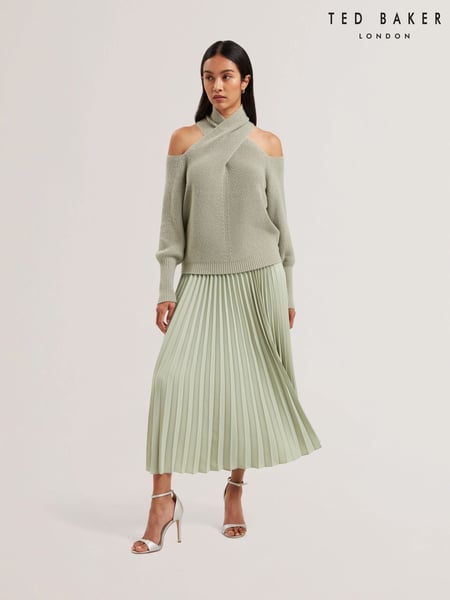 Ted Baker Green Siko Pleated Midi Elasticated Waistband Skirt (AU8725) | € 217