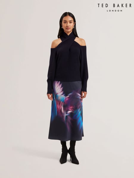 Ted Baker Blue Gilao Printed Midi Bias Cut Skirt (AU8737) | € 217