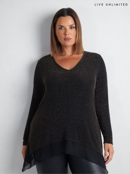 Live Unlimited Gold Curve Sparkle Jersey Hanky Hem Tunic (AU8920) | € 55