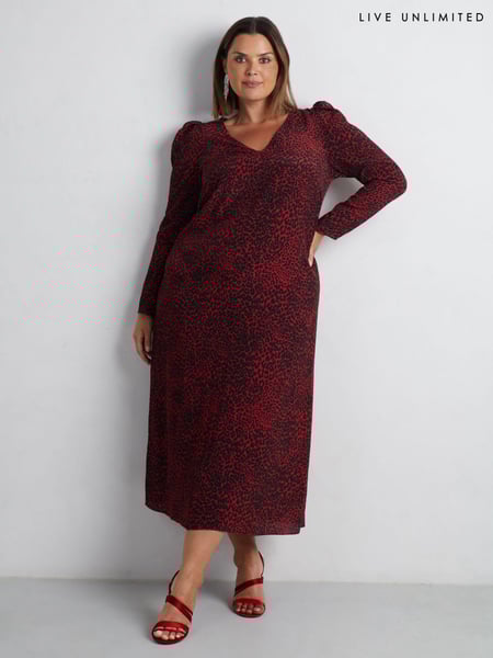 Live Unlimited Red Leopard Print Long Sleeve Midi Dress (AU8924) | € 69