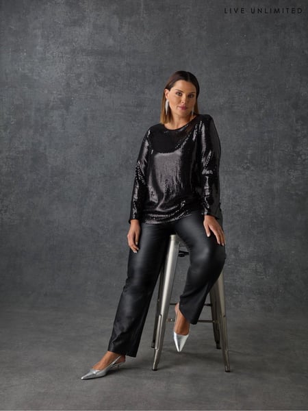 Live Unlimited Black Curve Sequin Chiffon Hem Top (AU8925) | € 62