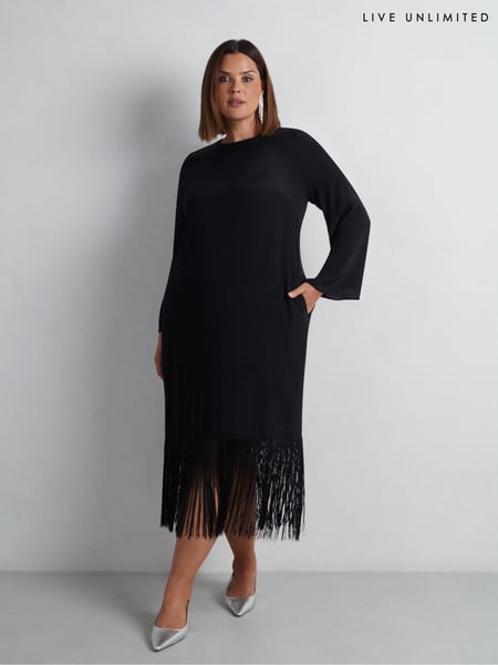 Live Unlimited Black Curve Fringe Midaxi Dress (AU8931) | € 130
