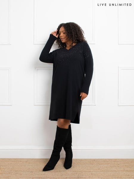 Live Unlimited Black Stud V-Neck Jumper Dress (AU8952) | € 77