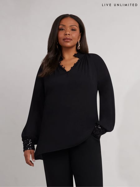 Live Unlimited Black Long Sleeve Sequin Cuff Blouse (AU8957) | € 54