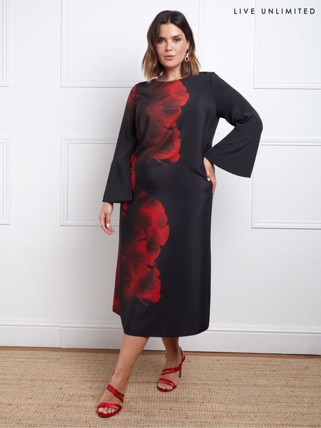 Live Unlimited Black Floral Print Flared Sleeve Midaxi Dress (AU8964) | € 119